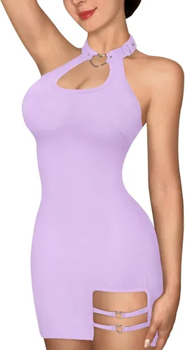 Vista 2 de Littleforbig Women Cotton Overall Vampy Collared Bodycon Mini Dress Skirt