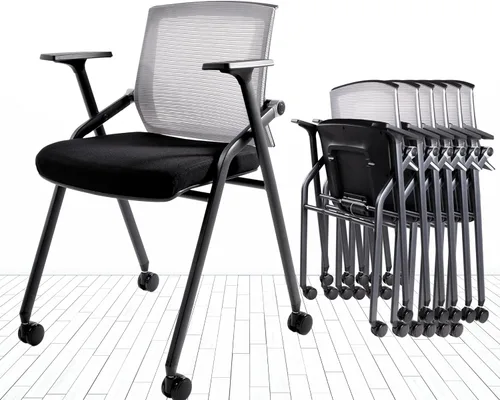 Vista 13 de Paquete de 2 sillas apilables para sala de conferencias con remo, silla plegable de escritorio para oficina, respaldo y brazos de malla