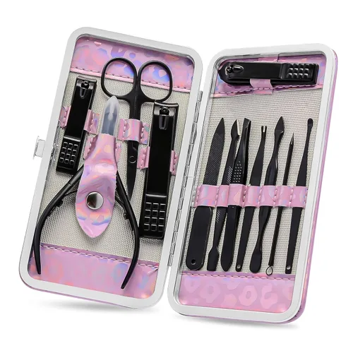ANRUI Kit de manicura, cortaúñas, kit de pedicura, kit de aseo profesional de 12 piezas, kit de cuidado de uñas de acero inoxidable para mujeres y