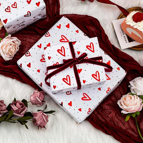 Vista 7 de Homeral Rollo de papel de regalo de estraza en relieve, papel de regalo de lujo en 3D con corazón de papel de aluminio rojo para el día de San