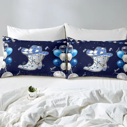 Vista 5 de Erosebridal Cowboys Western Bed Sheets Set Twin, Black and Blue Birthday Decorations Sheet Set Western Hat Mens Birthday Decorations Top Fitted