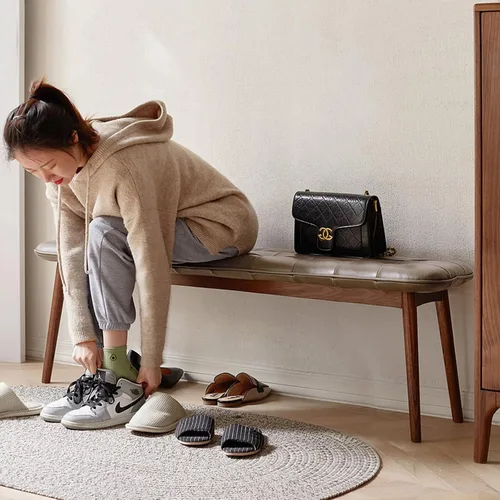 Vista 2 de Banco de comedor de madera de roble macizo para cocina, comedor, asientos de sala de estar, juegos de mesa y sillas, muebles de dormitorio