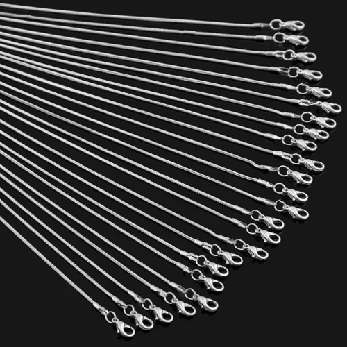 Vista 2 de Collar de cadenas de serpiente, 24 piezas chapadas en plata 925 de 0.06 pulgadas (0.047 in) con cierres de langosta para hacer joyas (16 pulgadas)
