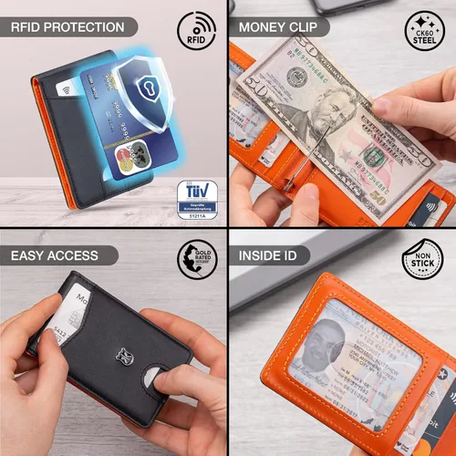 Vista 3 de KONACK Money Clip Wallet for Men Slim TOKYO RFID Blocking Real Leather Front Pocket Bifold Credit Card Holder Men's Wallet Gift Box
