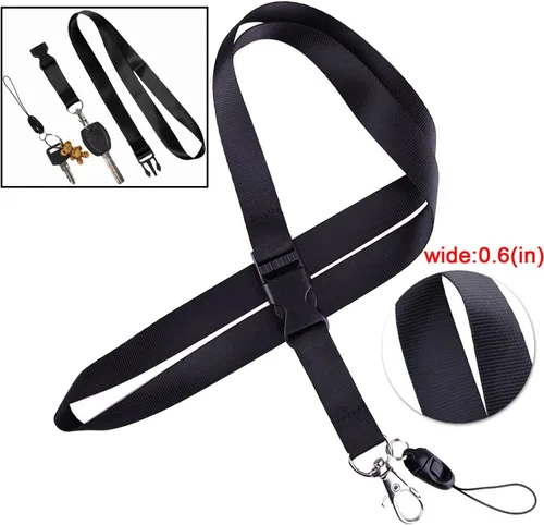 Vista 7 de YOUOWO Cordón con soporte para tarjeta de identificación, correa negra para el cuello con hebilla desmontable, cordón con porta tarjetas