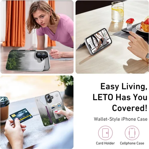 Vista 387 de LETO para iPhone 15 Pro Funda tipo cartera - Tapa tipo folio con patada - Diseños de moda - Tarjetero - Funda protectora para mujeres y niñas - 6.1