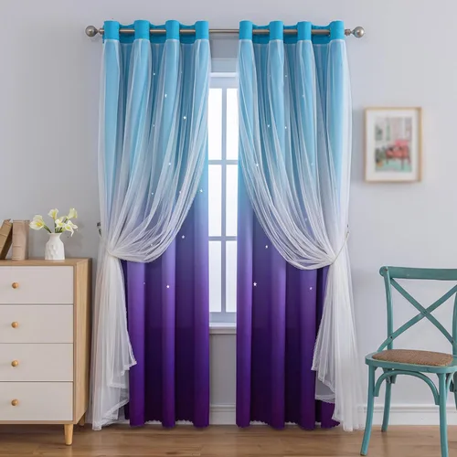 Vista 10 de Cortinas opacas con estrellas de Anytime para habitaciones de niñas, cortina de princesa para habitación de hija, ventana de dormitorio