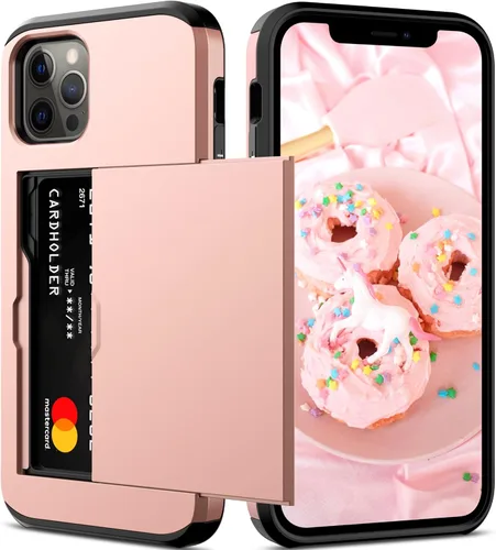 Vista 21 de Nvollnoe Funda para iPhone 12 Mini con tarjetero resistente de protección de doble capa a prueba de golpes con ranura para tarjeta oculta delgada