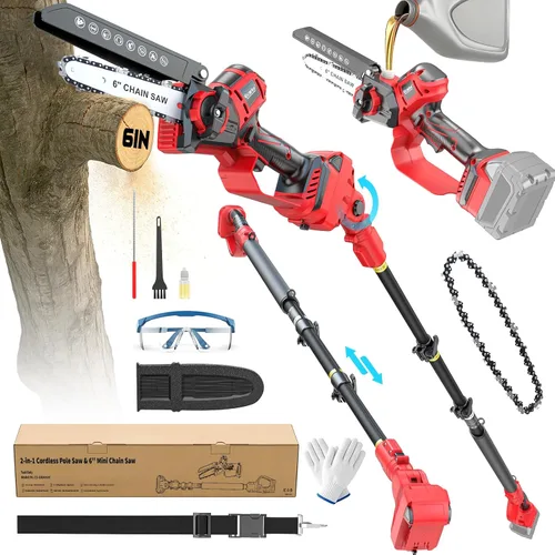 Vista 9 de Sierra de poste eléctrica 2 en 1 compatible con batería Milwaukee de 18 V, mini motosierra de 8 pulgadas sin escobillas con poste de extensión