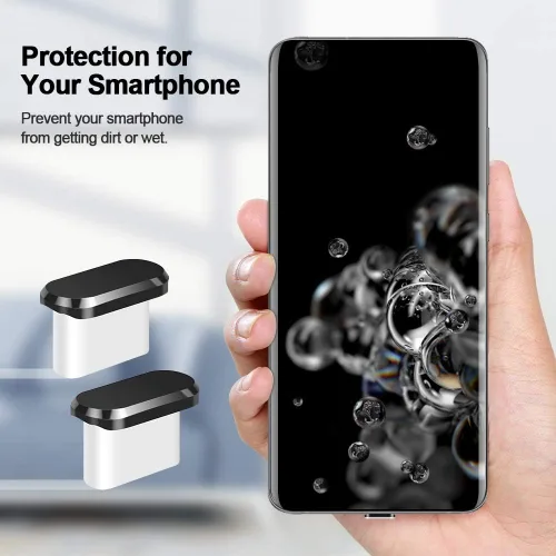 Vista 5 de Enchufe antipolvo USB tipo C, paquete de 2 tapas de puerto de carga USBC con caja de transporte fijador de cable para iPhone 17 Pro Max 16 15 16e