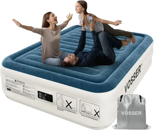 Vista 10 de VOSSER Colchón de aire doble con bomba incorporada, colchón inflable de inflado/desinflado rápido y fácil, colchón inflable plegable con bolsa