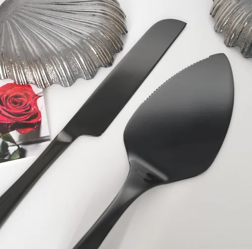 Vista 3 de Solid Wedding Cake Cutting Ceremony Gift, Colored Pie Pastry Serving Set, Luxury Shine Stainless Steel Knife Server Kit, Anniversary, Birthday
