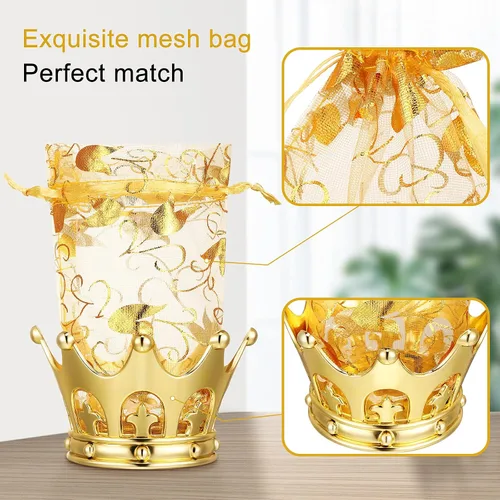 Vista 3 de Jetec 8 piezas de copa de corona rellenable de oro con bolsa, copa de plástico vintage para dulces, chocolate, pasteles, postres, decoración