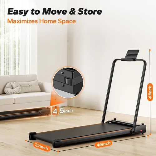 Vista 8 de Under Desk Walking Pad Treadmill with Handle Bar, 4 in 1 Compact Portable Treadmill for Home Small & Office, 3.0HP Foldable Walking Pad with APP