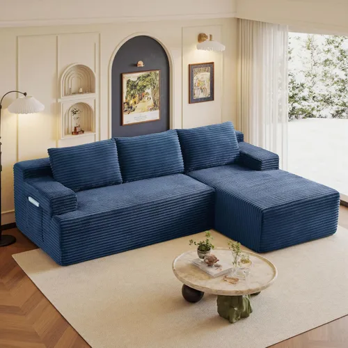 Vista 48 de Sofás seccionales de 105" para sala de estar, sofá nube con forma de L tapizado sin estructura rígida, sofá seccional moderno modular con chaise