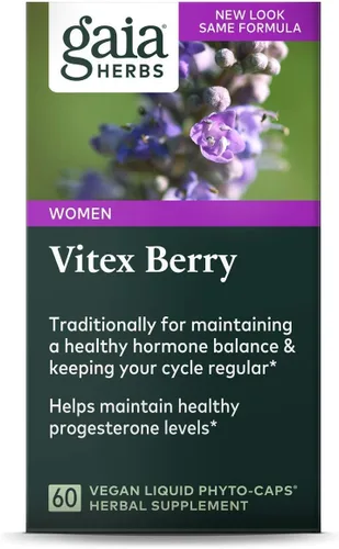 Vista 4 de Gaia Herbs Vitex Berry, Chasteberry, equilibrio hormonal para mujeres, cápsulas líquidas veganas, 60