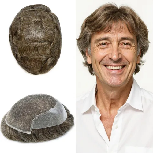 Vista 421 de Toupee - Sistemas de reemplazo de cabello para hombre, encaje frontal suizo, nudo blanqueado, pieza de cabello humano natural