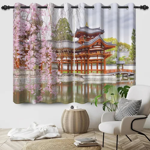 Vista 77 de Cortinas opacas para ventana con vista de cascada, día soleado, amanecer, primavera, paisaje natural, cortinas de ventana con aislamiento térmico