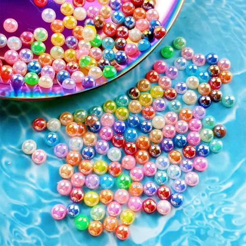 Vista 4 de 1500 piezas de cuentas de media perla de 4 mm, color AB negro, cuentas de perlas planas para manualidades, cuentas de plástico redondas, cuentas