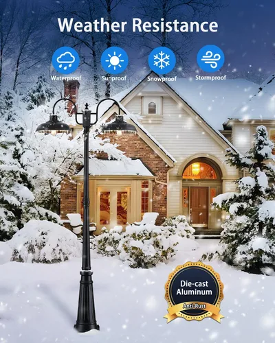 Vista 3 de Luz de Poste para Exteriores, Lámpara de Poste para Exteriores de Anochecer a Amanecer, Luces de Poste de 2 Cabezales Estilo Granja, Accesorio