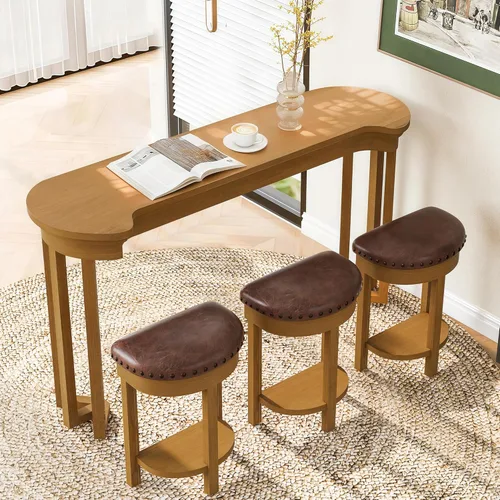 Vista 11 de LKTART Juego de mesa y sillas de bar, moderna mesa de sofá retro con taburetes, juego de mesa consola detrás del sofá, patas y separadores de madera