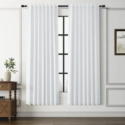 Vista 48 de Guken Cortinas opacas de lino, 2 paneles rústicos, elegantes, 100% opacas, con aislamiento térmico, banda de ganchos y trabilla trasera, 52 x 84