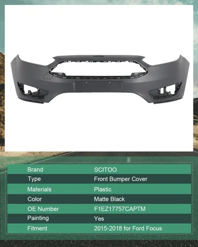 Vista 5 de SCITOO Cubierta de parachoques delantero para 2015 2016 2017 2018 para Ford Focus plástico parachoques reemplazo F1EZ17757CAPTM