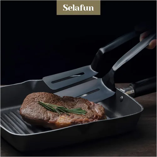 Vista 4 de Pinzas de cocina para carne, pinzas para pan, pinzas de doble espátula de 10 pulgadas, pinza para pizza, abrazadera de acero inoxidable