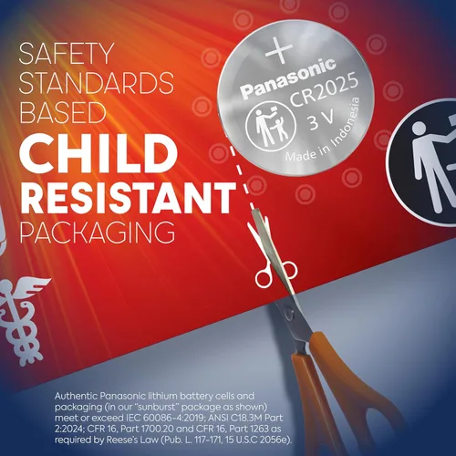 Vista 4 de Panasonic CR2025 - Pilas de litio tipo moneda de 3.0 voltios de larga duración en embalaje a prueba de niños, basado en estándares, paquete de 1