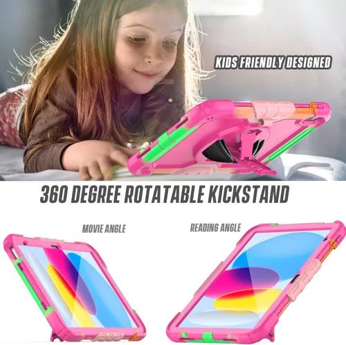 Vista 3 de Herize Funda para iPad de 10 generación para niños y niñas con protector de pantalla y soporte para lápices, funda protectora resistente a prueba