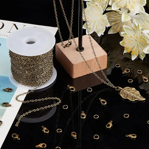 Vista 5 de SUNNYCLUE Cadena de bronce antiguo de 32.8 pies, eslabones de latón a granel, eslabones de 0.102 x 0.079 x 0.012 in, cadenas de cable para hacer