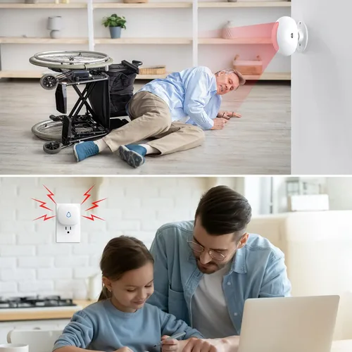 Vista 4 de Timbre de puerta con sensor de movimiento inalámbrico: timbre de entrada de negocios, detector de movimiento para interiores zumbador
