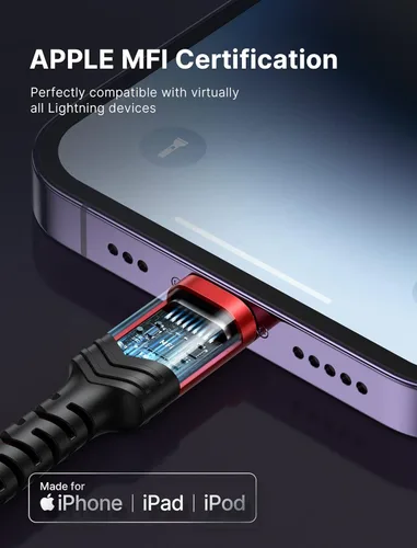 Vista 3 de JSAUX Cable USB C a Lightning de 6 pies, [certificado Apple MFi] Cable de iPhone compatible con iPhone 14/14 Plus/14 Pro/14 Pro Max/13/13 Mini/13