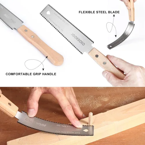 Vista 3 de Sierra de mano japonesa, sierra de corte al ras de doble filo de 6 pulgadas, doble hoja flexible SK5 17/11 TPI con mango de madera cómodo