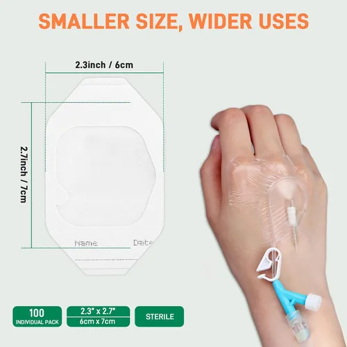 Vista 8 de Vendaje de película transparente de 2.4 x 2.7 pulgadas, 50 paquetes de parches adhesivos impermeables transpirables para heridas, cómodo vendaje