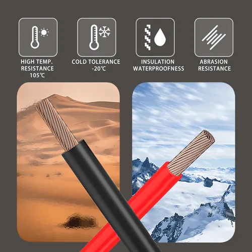 Vista 4 de Cable eléctrico flexible de calibre 10, 10 pies negro y 10 pies rojo, cable de extensión de cobre sin oxígeno trenzado de 10AWG para panel solar