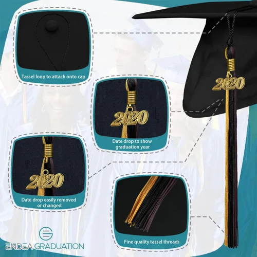 Vista 3 de Endea - Borla de graduación de triple color con gota de fecha dorada (negro/dorado/granate, 2020)