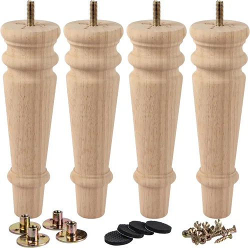 Vista 9 de La Vane Patas para muebles de madera maciza sin terminar de 3 pulgadas (3.1 in) – 4 patas de moño con perno M8 preperforado y placa de montaje