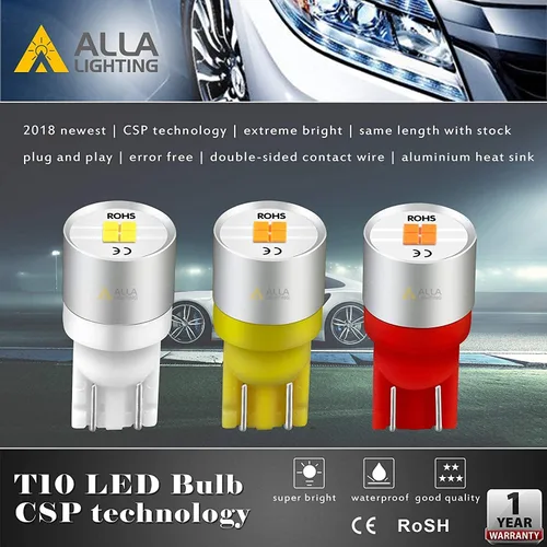 Vista 7 de Alla Lighting 4x T10 194 168 LED Bulbs W5W 2825 175 158 CAN-Bus, 6000K White License, Parking, Map, Dome, Door, Trunk Lights