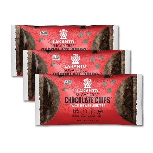 Lakanto Chips de chocolate sin azúcar libres de gluten y veganos - Edulcorante de fruta monje y eritritol, perfectos para hornear, panqueques,
