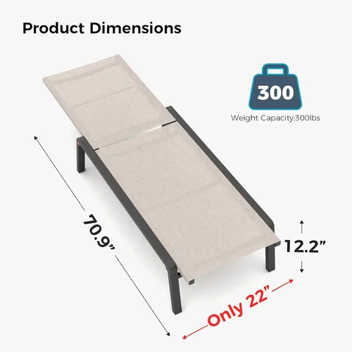 Vista 3 de Juego de 2 tumbonas para patio con 4 respaldos ajustables, tumbona plegable de aluminio reclinable para exteriores, junto a la piscina, bronceado