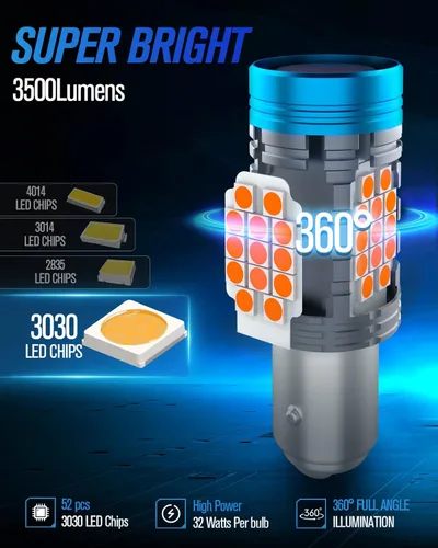 Vista 3 de 1157 Bombilla LED Ámbar, 2057 7528 2357A Bombilla LED de Señal de Giro con Resistencia Integrada CANBUS Libre de Errores, Bombilla Intermitente