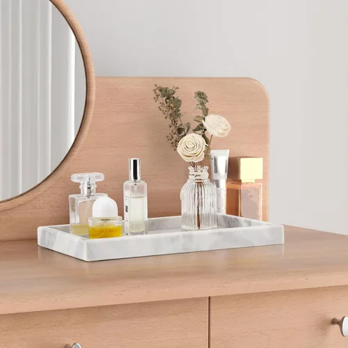 Vista 7 de Bandeja de mármol natural real para baño, tocador, cocina y escritorio, bandeja rectangular de piedra de mármol genuino para joyas, cosméticos