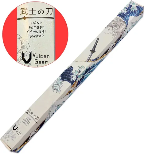 Vista 7 de Vulcan Gear Espada samurái Katana tradicional japonesa hecha a mano con vaina y soporte de espada