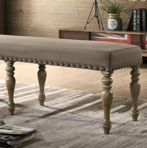 Vista 3 de Roundhill Furniture Birmingham - Banco tapizado de microfibra con ribete de cabeza de clavo en acabado de madera flotante