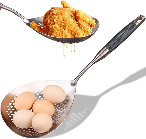 Vista 16 de MARTE Cuchara ranurada de 14.8 pulgadas para pasta, cuchara para cocinar y freír, cuchara coladora de cocina con mango de madera negra resistente al