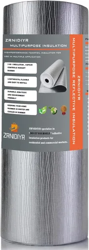 Rollo de aislamiento de lámina reflectante, escudo térmico de aluminio de doble cara, núcleo de espuma de 0.118 in, barrera térmica (plata, 16