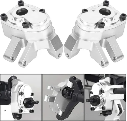 Vista 6 de VGEBY 2 piezas de aleación de aluminio eje delantero Copa de dirección carcasa para Capra SCX10 III RC coche (plata) Coverra Capra dirección