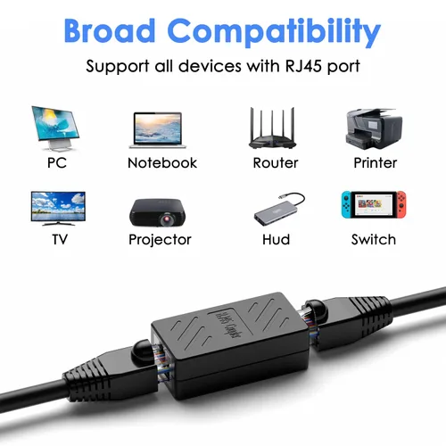 Vista 5 de Dingsun Acoplador RJ45, extensor Ethernet hembra a hembra acoplador Ethernet para Cat7/Cat6/Cat5/Cat5 (paquete de 6, negro)