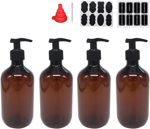 zmybcpack 4 paquetes de botellas de loción de bomba de plástico vacías de 16 OZ con 1 bolígrafo, etiquetas y embudo de silicona, dispensador de